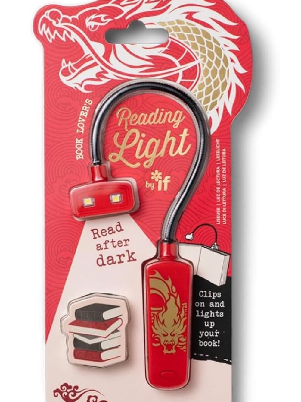 IF warrior Chinese dragon Reading Light Clip-On Book Light Red gold NEW gift
